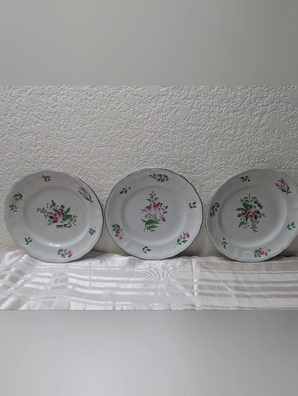 K&G Luneville Old Strasbourg Plates France Antique Off White Pink Floral Cottage